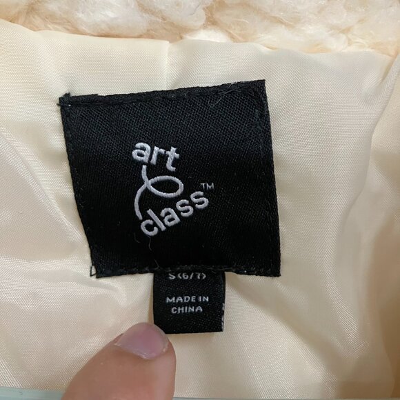 Art Class Girl's Size XL Ivory Long Faux Fur Mid Length Single-Button Lined Coat - Picture 7 of 16